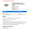 thumbnail image 2 of A/C High Side Pressure Switch - Compatible with 1994 - 2001 Acura Integra 1995 1996 1997 1998 1999 2000, 2 of 2