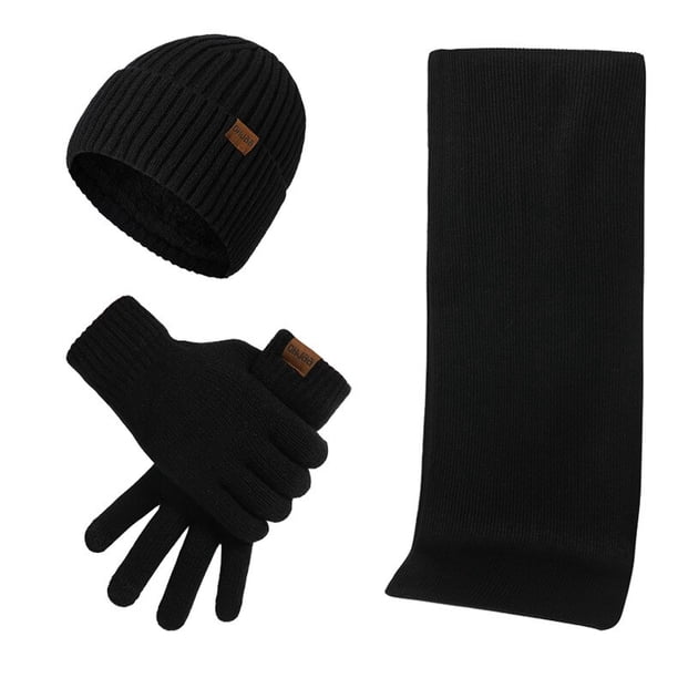 Conjunto de gorros y guantes para hombre, bufandas de lana de punto, bufandas de Color sólido, Otoño e Invierno