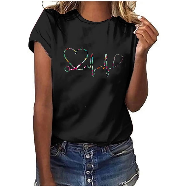 Birdeem Hauts Décontractés à Manches Courtes pour Femmes Imprimé Jour des Infirmières Blouse T-Shirt