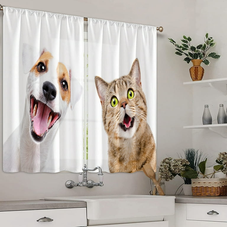 Goory Kitchen Curtains Semi Sheer Decor Drapes Animal Cafe Rod