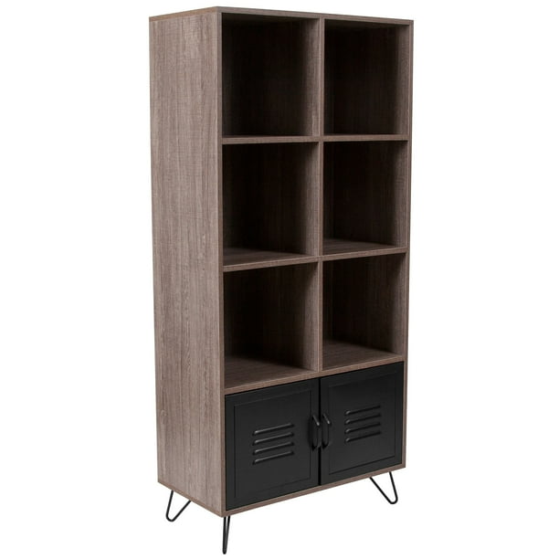 59.25" Brown Rustic Wood Grain Finished Cube Storage Organizer Bookcase