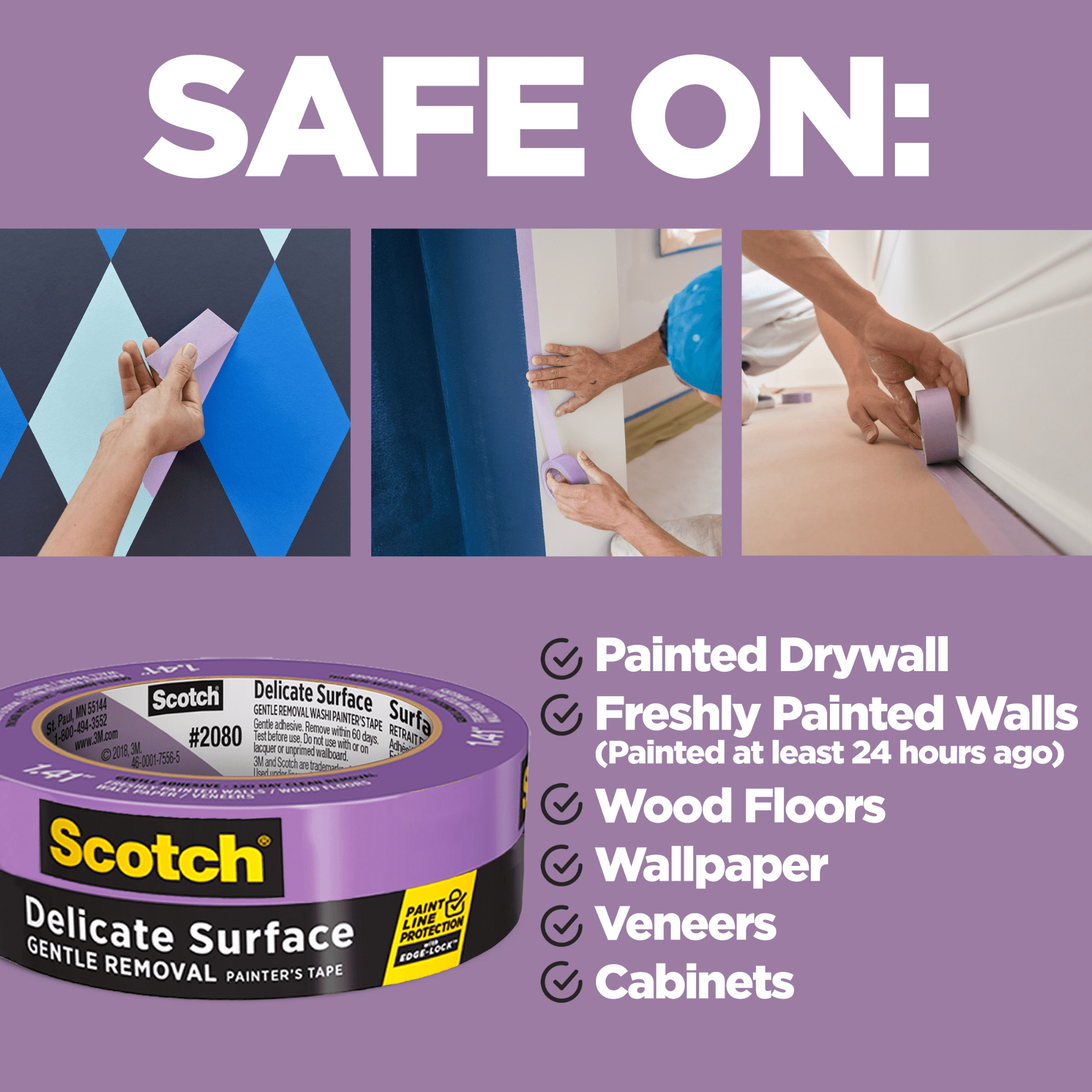 Scotch Delicate Surface Painter’s Tape: 1.41 in. x 60 yds. (Purple) [16-pack]