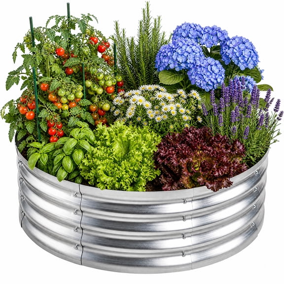 Round Raised Garden Bed Kit, 3×3×1 ft Galvanized Metal Planter Box for Outdoor Gardening, Bottomless Vegetable Garden Bed for Yard, Patio, Greenhouse and Backyard