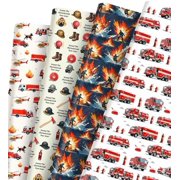 Fire Truck Wrapping Paper - 12 Sheets Firefighter Gift Wrapping Paper Fire Truck Birthday Decorations for Kids Boys Birthday, Baby Shower, Fireman Themed Party Supplies - 20x28 Inch