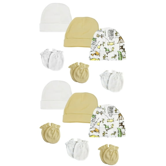 Baby Boy, Baby Girl, Unisex Infant Caps and Mittens (Pack of 12)