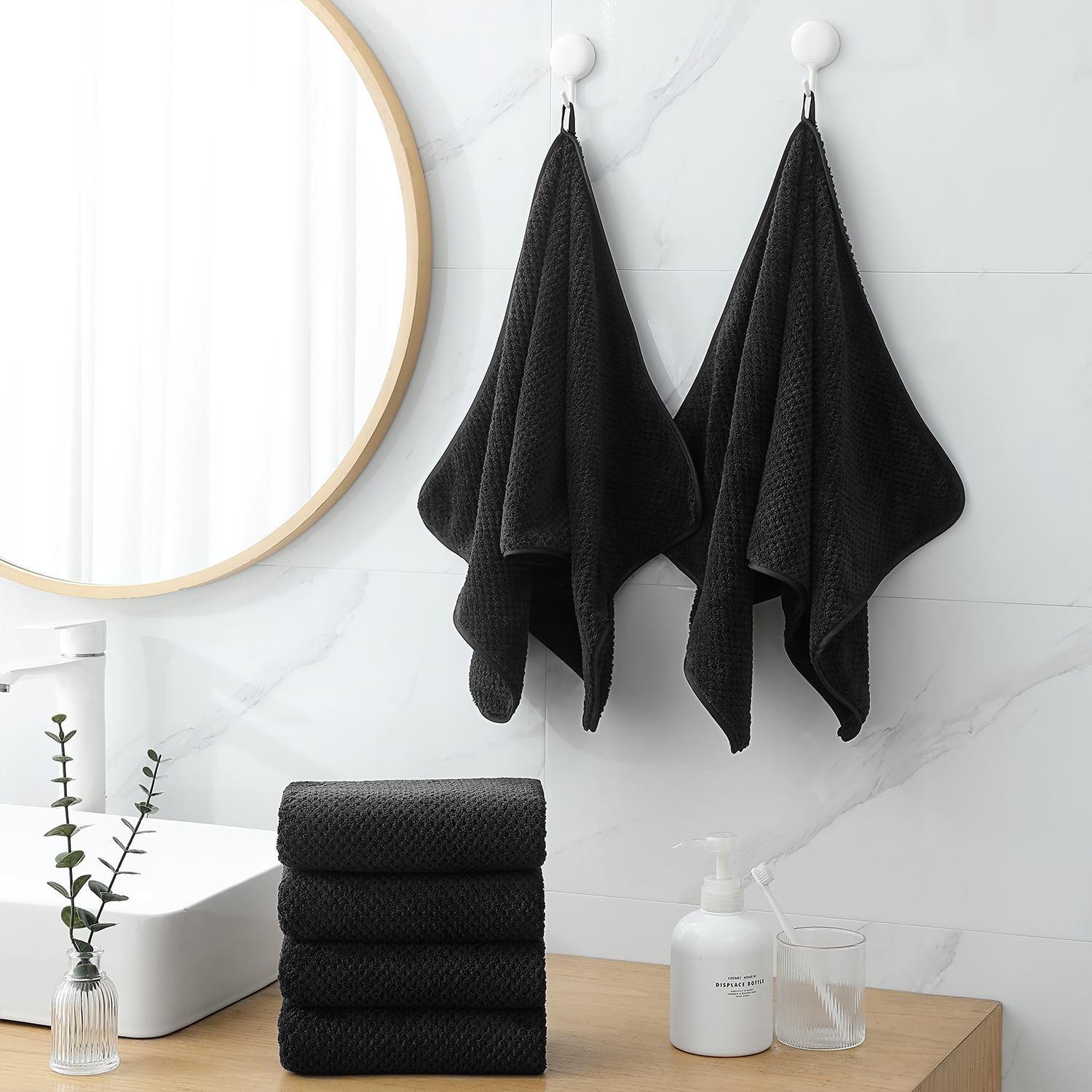Smuge 12 Pack Hand Towels Set, 16 x 31 in Ultra Soft Microfiber Quick Dry Hand Shower Towels for Bathroom-Black