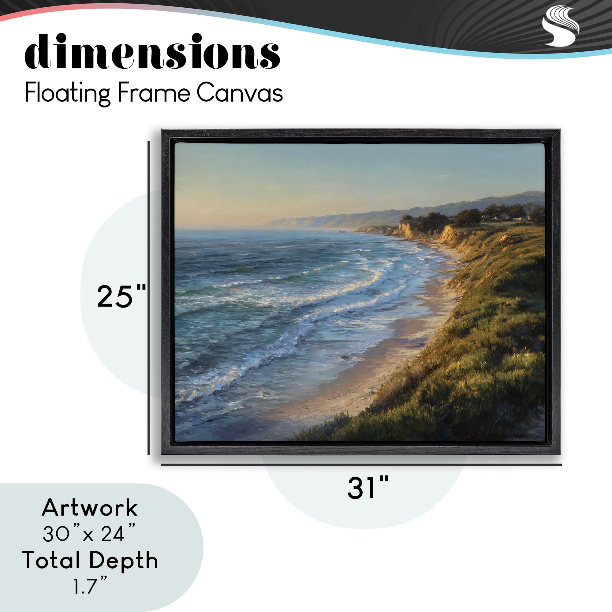 Stupell Industries Rounded Coastline View Black Framed Floater Canvas Wall Art, design by Franklyn Gregory