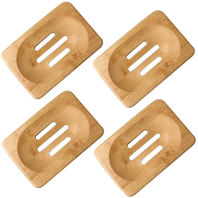 4 Pieces Soap Holder, Soap Holder, Bamboo Handmade Soap Dish For Bathroom Kitchen