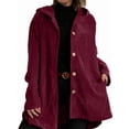 thumbnail image 3 of Women'S Autumn and Winter Long-Sleeved Hooded Loose Corduroy Casual Jacket Wine Red L, 3 of 6