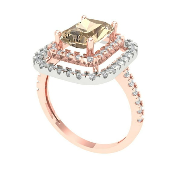 2.62 ct Emerald Cut Yellow Moissanite Halo Engagement Ring for Women in 18K Rose/White Gold