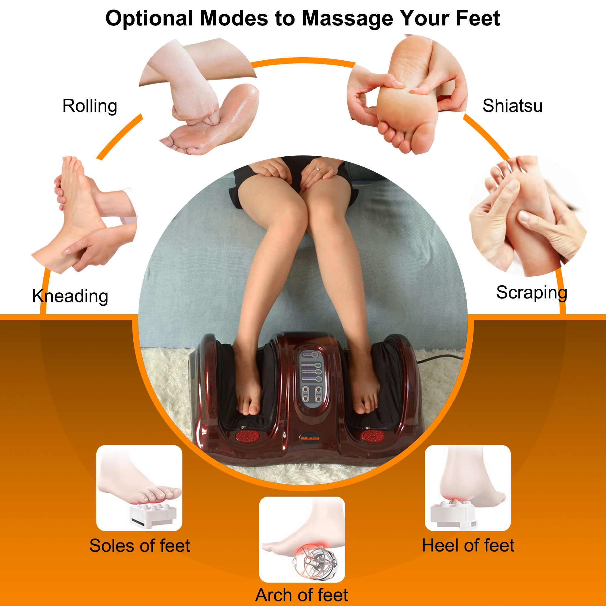 Electric Shiatsu Foot Massager  for Pain Relief, Deep Kneading Rolling Feet and Calf Massager, Leg Circulation Machine for Plantar Fasciitis and Neuropathy, H&B Luxuries,Red