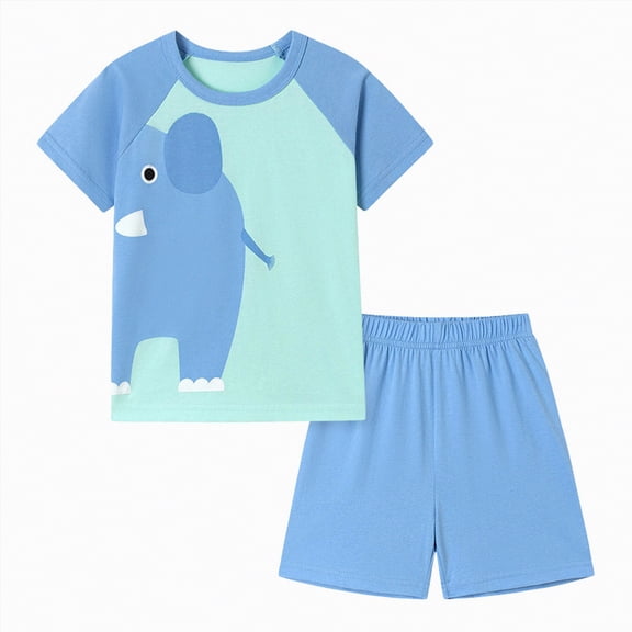 Hessimy Toddler Boy Cartoon Print Short Sleeve Top and Shorts 2 Piece Pajama Set, Pajama Set(Sky Blue,3-4 Years)