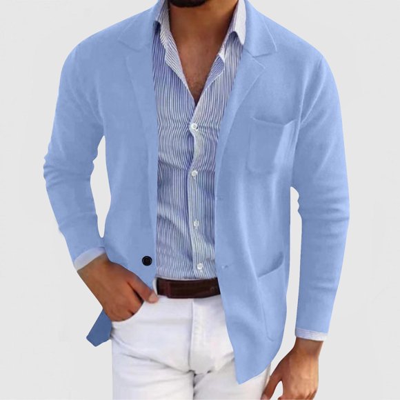 Men's Casual Coat, Button Down Long Sleeve Outwear with Turn Down Collar and Pockets, Solid Color Jacket for Daily and Casual Wear