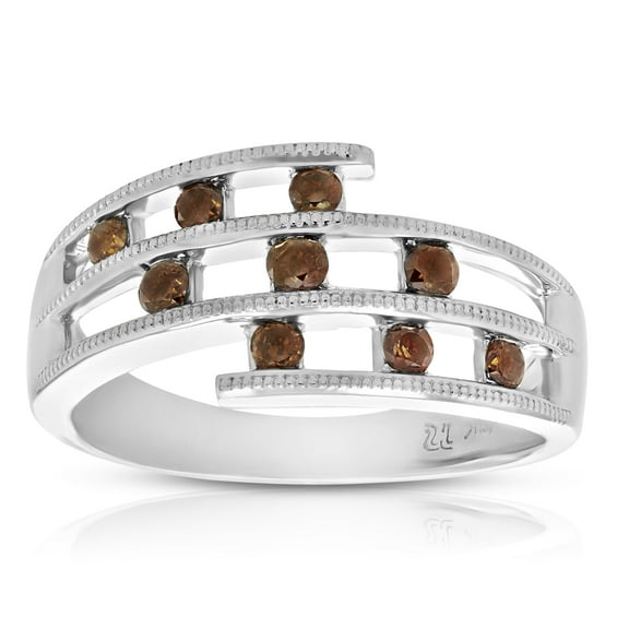 Vir Jewels 2/5 CTTW Red Diamond Ring 14K White Gold Size 7 Fashion 3 Row with Station Female Adult