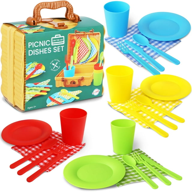Cesta de pícnic para niños Playkidiz, juego de 25 piezas