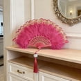 thumbnail image 7 of Feather Fan Foldable Handheld Flapper Fan with Feathers,Vintage Embroidered Fan for Women Costume Party Wedding Dancing Show Decoration Chinese Hand Fan, 7 of 7
