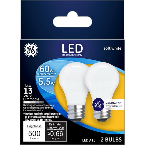 GE 25986 LED Bulb A15 E26 (Medium) Soft White 60 Watt Equivalence Frosted Pair