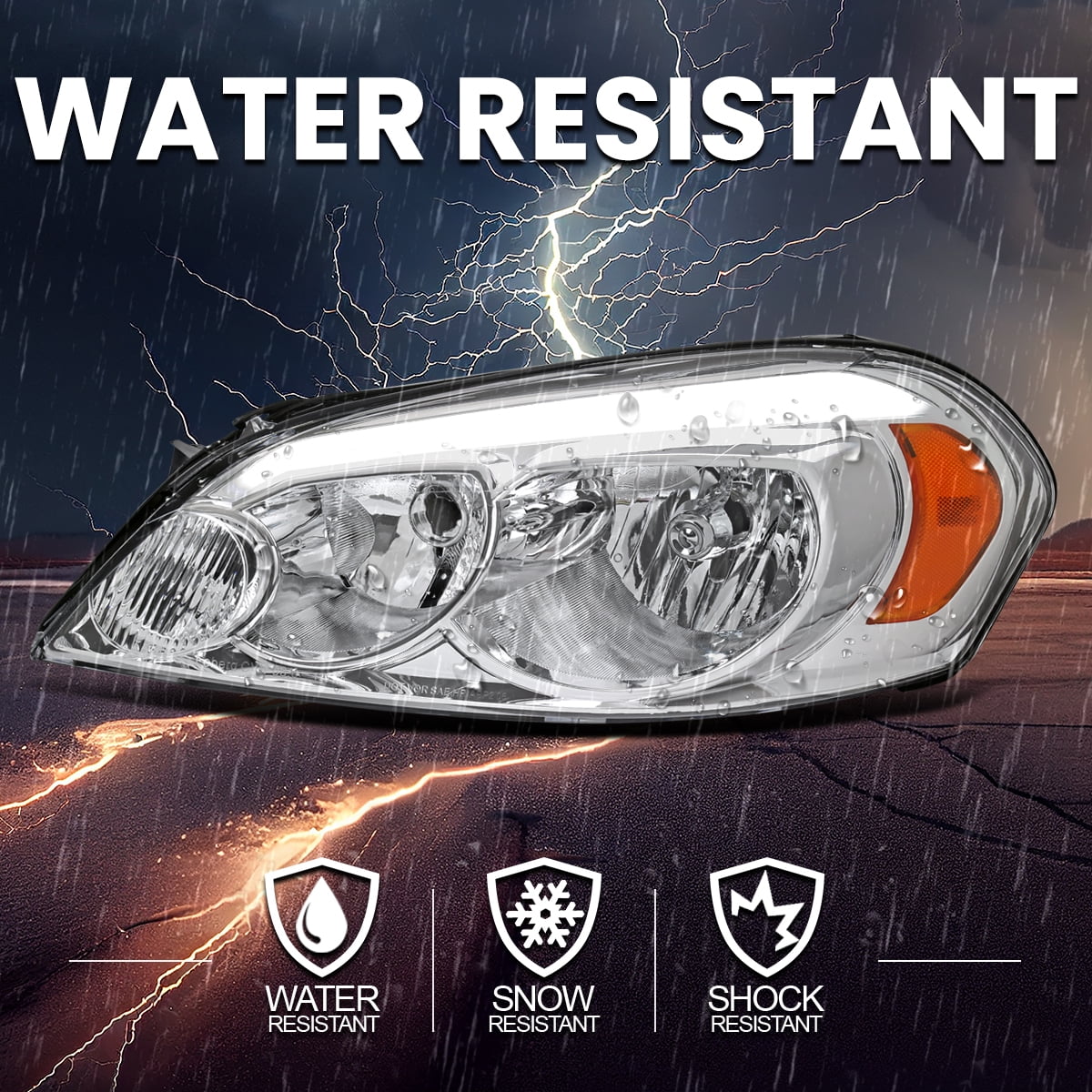 Spec-D Tuning Chrome Headlights w/ LED Strip Compatible with 2006-2013 Chevy Impala, 2006-2007 Monte Carlo, Left + Right Pair Headlamps Assembly