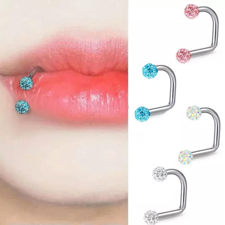 GKNET Stainless Steel D Rod C-Shape Lip Ring Body Piercing Lip Stud Women  Delicate Jewelry CZ-White-1.2*10*3mm