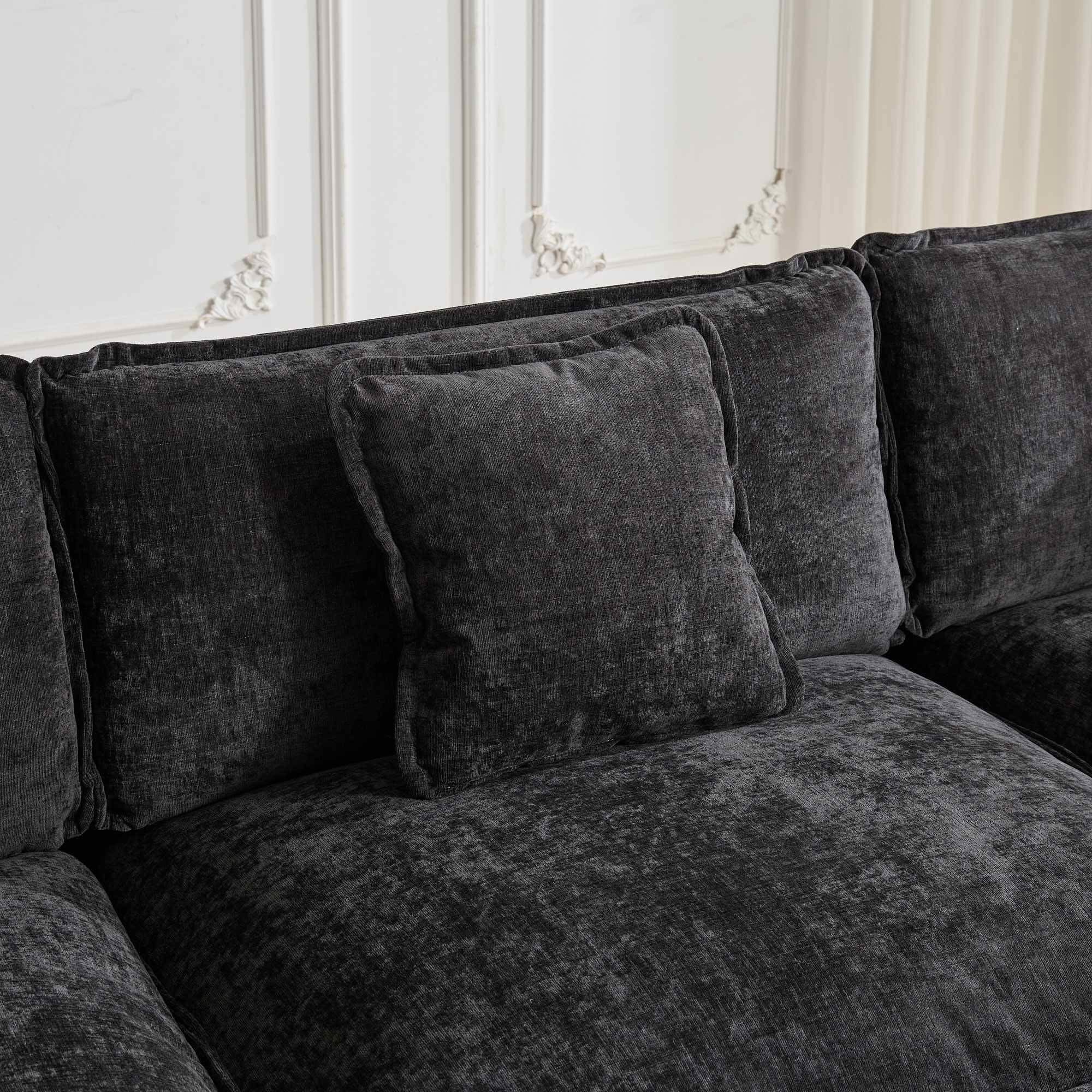 MAYEERTY 149.6 Inch Cloud 4‑Seater Modular Sectional Sofa, Chenille Couch with Double‑Layer Seat Cushion for Home Apartment, Ottoman Not Included