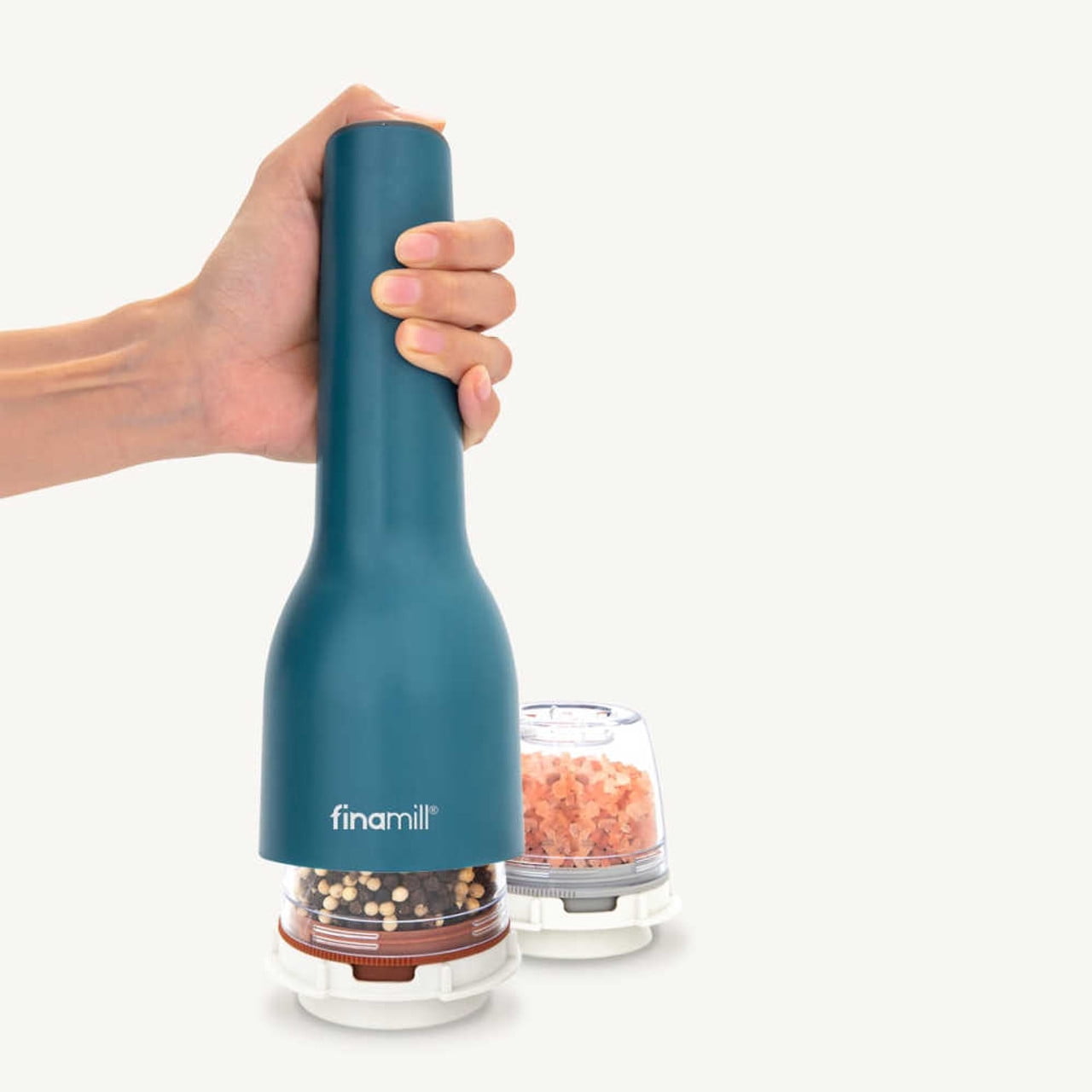 FinaMill USB Rechargeable Electric Pepper Mill Grinder with Spice Pod, Ocean Blue