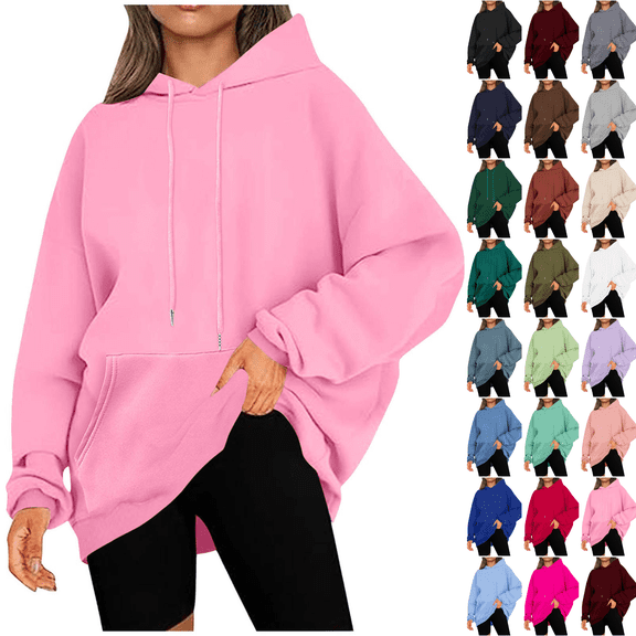 Ltctricy Oversized Hoodies for Women Casual Long Sleeve Drawstring Hooded Plus Size Sweatshirts Loose Pullover Tops with Pocket(Pink,X-Large)