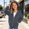 thumbnail image 2 of YWIYIUD Baby Girls Zip Hoodies Sweatshirt Kids Fleece Fall Fashion Long Sleeve Workout Hooded Sweatshirts Baby Girls Winter Fall Pullover Zip Up Oversized Drop Shoulder Tops Clothes 12-13 Years, 2 of 3