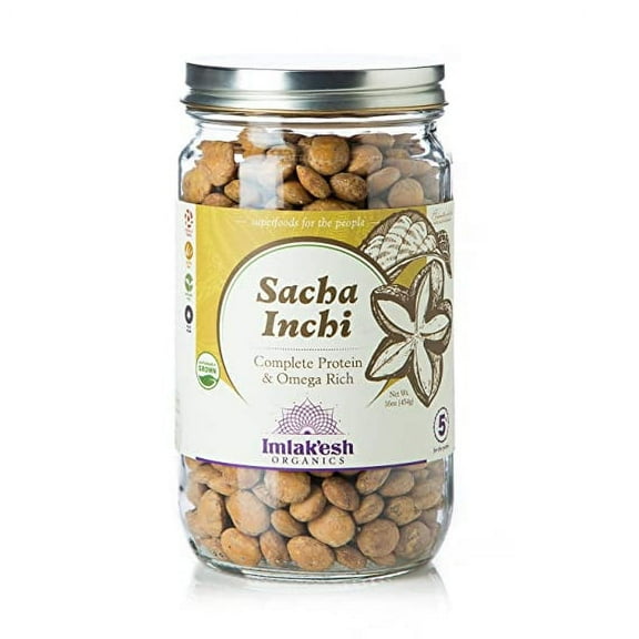 mlak'esh Organics, Sacha Inchi Nuts (16-Ounce Glass Jar), Protein Super-Nuts — 0 Net Carbs | Keto | Paleo | Organic | Regenerative | Protein | Gluten-Free | Non-GMO Pack of 6