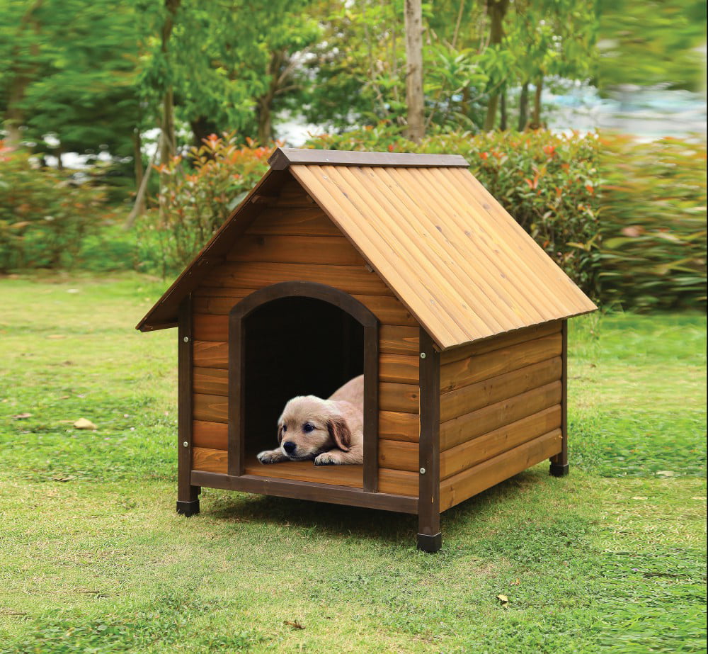 Woody Country Log Cabin Small  Dog  House  Outdoor Pet Shelter Cage Kennel 