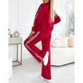 thumbnail image 5 of CHICME Two Piece Sets for Women Striped Tape Long Sleeve Bomber Jacket and Elastic Wide Leg Sporty Pants Sweatsuits Red-L, 5 of 9