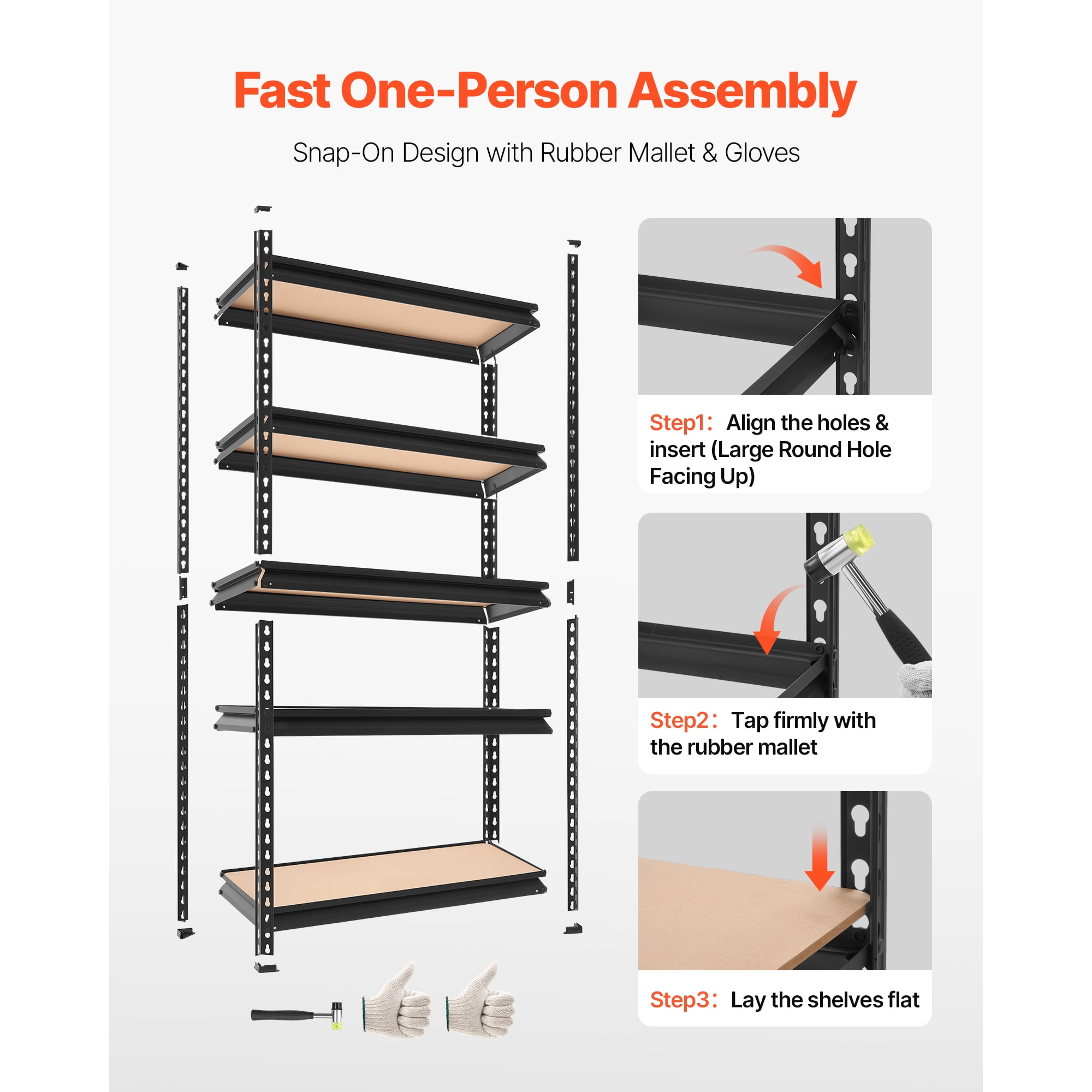 KFFKFF 5-Tier Adjustable Storage Shelves, 2000 lbs Capacity, Heavy Duty Metal Rack for Garage, Kitchen, Basement, or Bathroom, 29.88" W x 12.17" D x 59.84" H