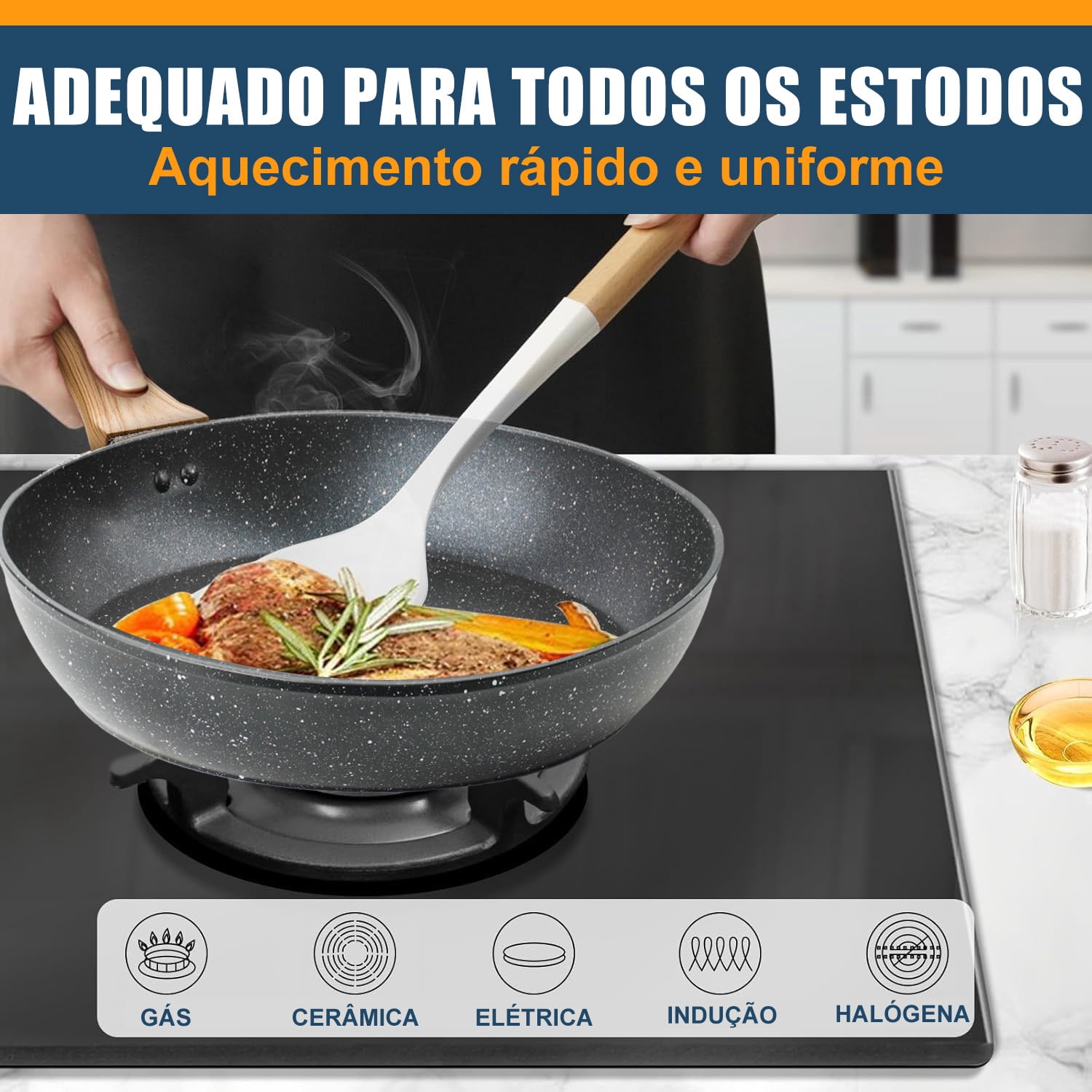Soulfox 3-Piece Granite Nonstick Fry Pan Set 8.6/9.4/11" Aluminum Cookware All Stove&Dishwasher Safe