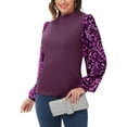 thumbnail image 2 of Women's Confetti Sequin Balloon Long Sleeve Mock Neck Pullover Sweatshirt, Purple, XX-Large, 2 of 7