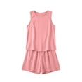 thumbnail image 4 of Matching Airport Travel Outfit Women's Imitation And Linen Summer Sleeveless Pocket Casual Round Neck Shorts Set Pink M, 4 of 5