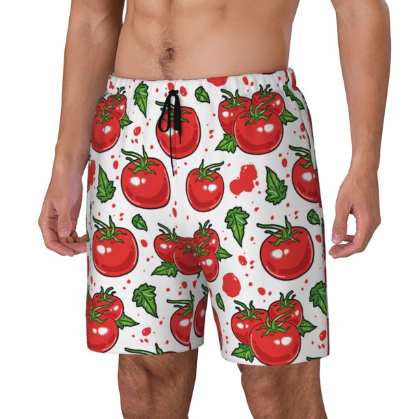 Balery Hand Drawn Tomatoes Bañador para hombre, shorts de playa de secado rápido con entrepierna y forro de compresión-Large