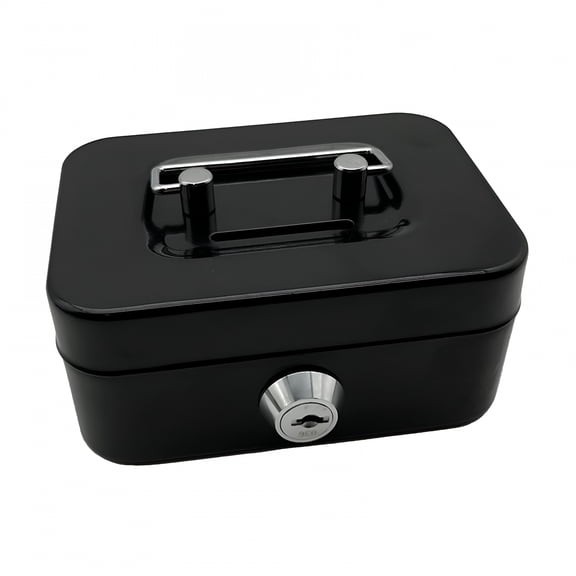 LAMIRO Cash Box with Lock Treasure Chest Money Box Metal Small Modern Collection Holder Piggy Bank Lock Box with Key for Prizes Adults Black