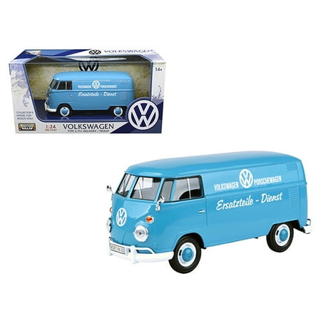 Free Delivery Model - Volkswagen Type 2 (T1) Delivery Truck Blue Porsche Wagen 1/24 Diecast Model Car by Motormax