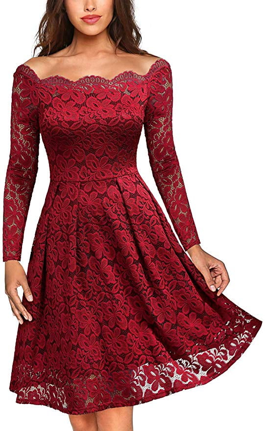 women's vintage floral lace boat neck cocktail formal swing dress