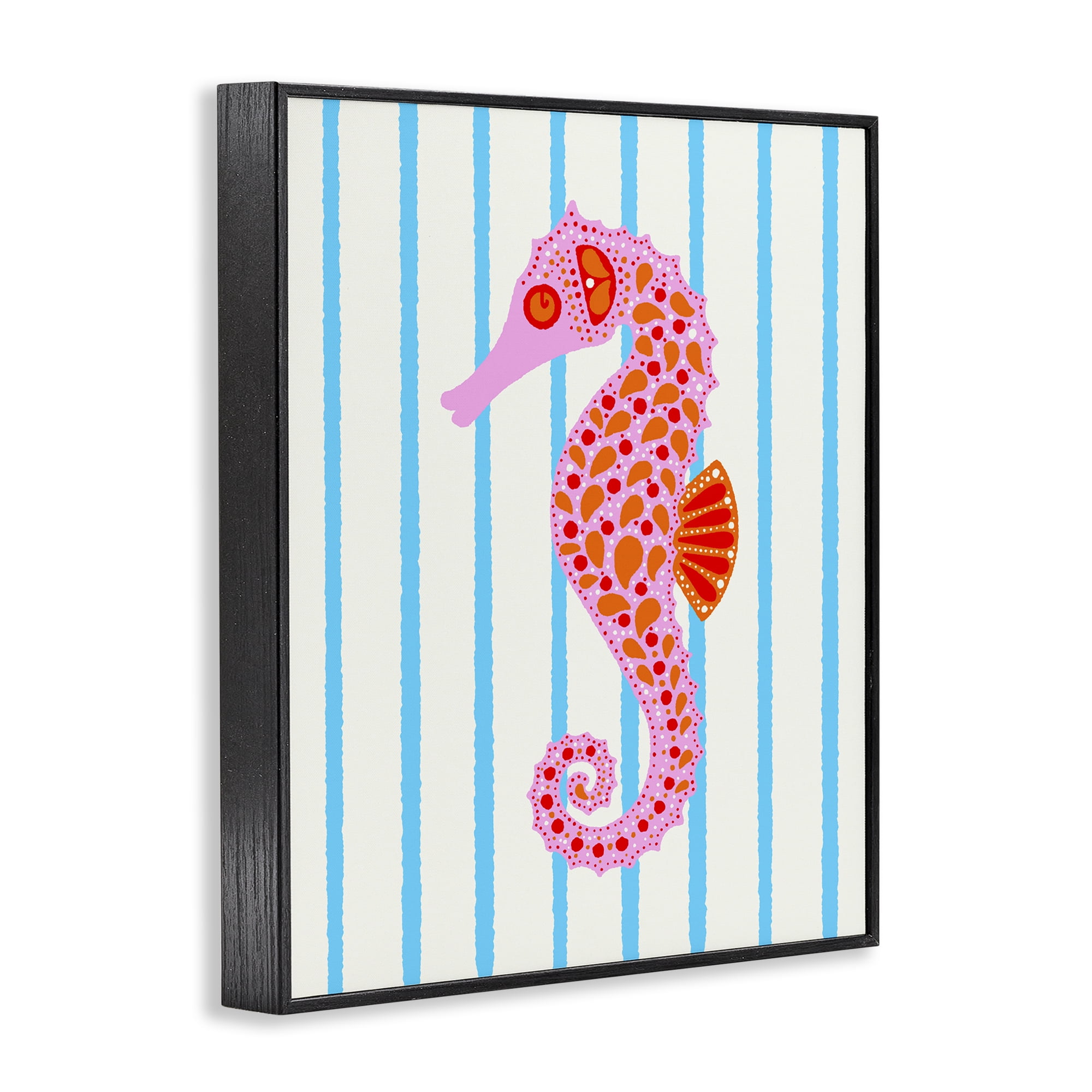 Stupell Industries Boho Seahorse on Stripes Black Framed Giclee Art, design by Indira Prieto | IndySign