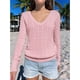 thumbnail image 4 of Suéter de Punto de Larga para Mujer, Moda de Otoño, Cuello en V, Jersey Ajustado, Ropa Informal de Trabajo para Otoño. Rosa S, 4 of 7