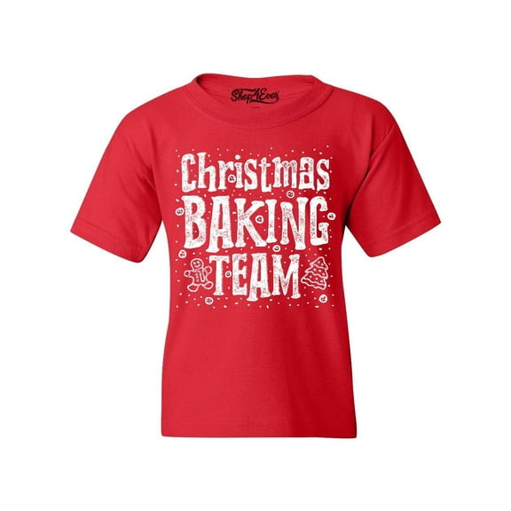 Shop4Ever Kids Christmas Baking Team WHITE Graphic Child's Youth T-Shirt X-Small Red