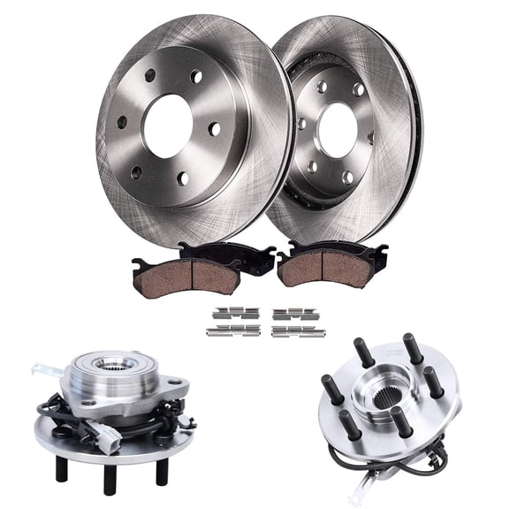 Detroit Axle Replacement for 2003 Dodge Durango [4WD] Front Disc Rotors Ceramic Brake Pads   Wheel Hub Bearing - 6pc Set