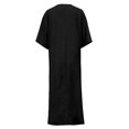 thumbnail image 4 of Rggeeun Womens Dress Solid Color Elegant Side Slit & Pleated Design 3/4 Sleeve V-Neck Knit Soft Breathable Fabric Loose Fit Ankle-Length For Summer Work Office Classic Playwear,Black,L, 4 of 6