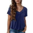 thumbnail image 5 of Womens Short Sleeve Casual Tops Dressy V Neck T Shirts Loose Fit Summer Pleated Blouses Navy blue XXL, 5 of 7