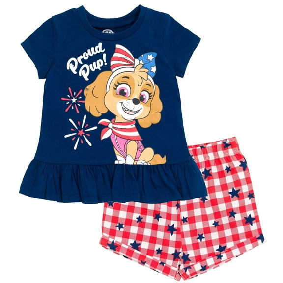 Paw Patrol Skye July 4th Peplum T-Shirt and Twill Shorts Outfit Set Toddler to Big Kid