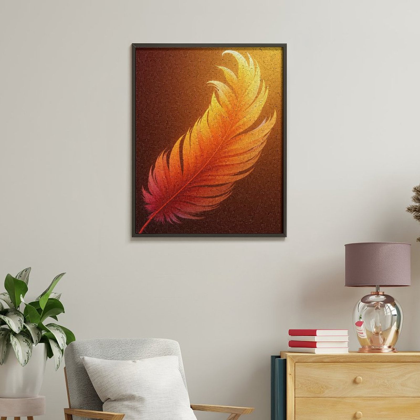 Paint By Numbers Kit for Adults Beginner - DIY Radiant Orange Feather Art Canvas Painting Kits for Adults, Frameless Paint By Number for Adults for Home Wall Decor 16x20 Inch