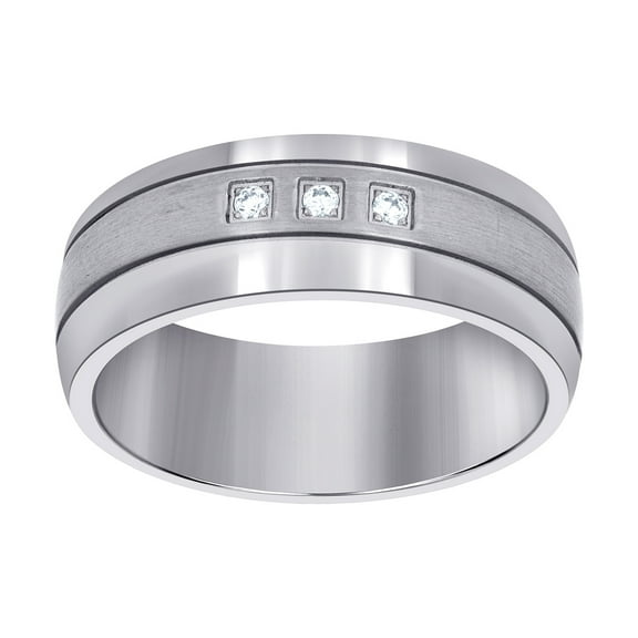 Stainless Steel Mens Cubic Zirconia Grooved Comfort-fit Fashion Band Ring Size 12 Wedding Band for Men