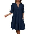 thumbnail image 3 of Ahuyic Womens Summer Casual Dress,Womens Plus Size Dress,Womens Solid Color And Linen Sleeveless Large Dress,Dark Blue,S, 3 of 5