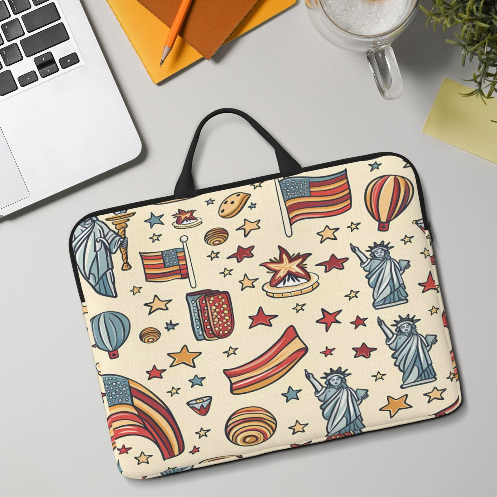 Laptop Sleeve Bag For Women Men 14inch Waterproof Durable Protective Computer Carrying Cover Handle Laptop Case Bag Independence Day Theme Elements Star (4)