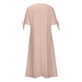thumbnail image 5 of Meichang Dresses for Women Summer Button V Neck Tie Short Sleeve Midi Dresses Eyelet Embroidery Pleated Solid Color Casual Dresses Flowy A-Line Vacation Dresses with Pockets, 5 of 6